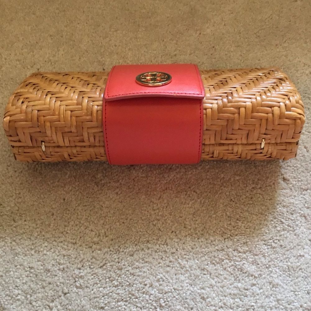 Tory Burch Orange Wicker Rattan Clutch - Picture 4 of 9